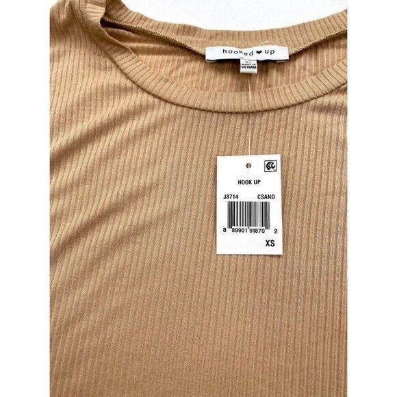 Hooked Up Babydoll Blouse Top XS Tan Cream Juniors - Picture 3 of 4